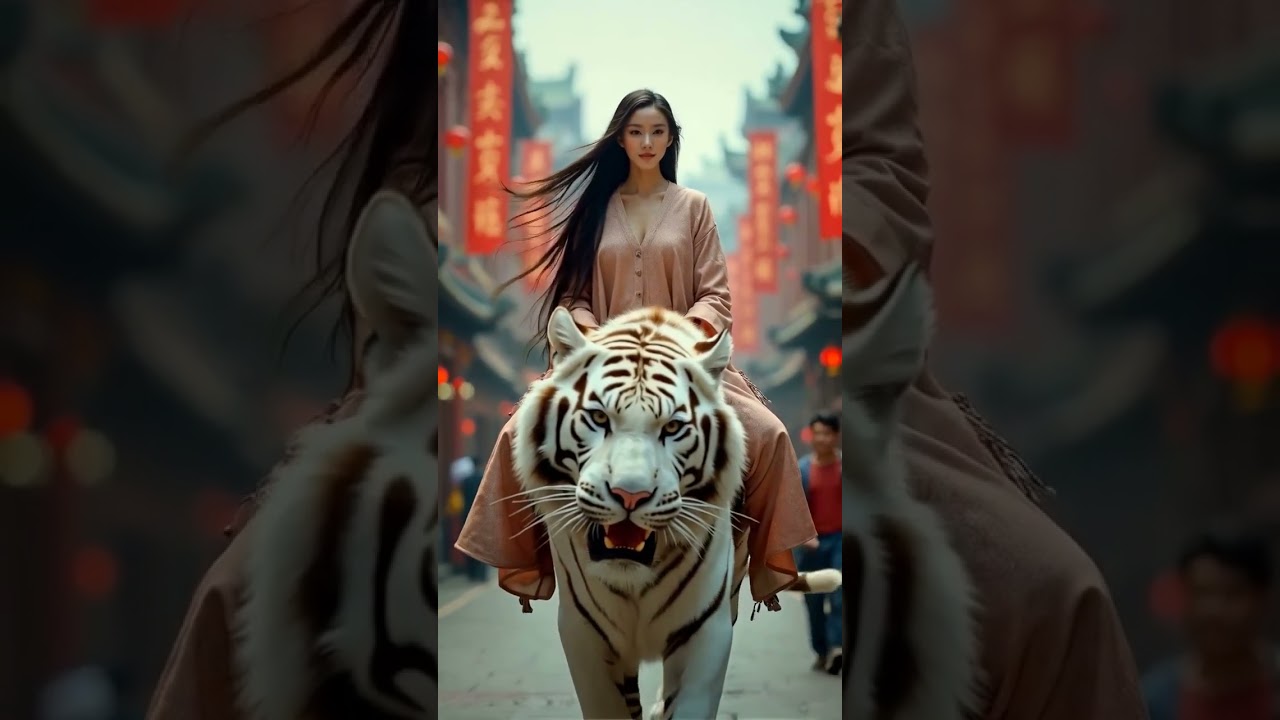 Wanita Cantik Menunggang Harimau Ganas di Jalan Raya!