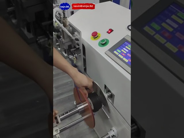 Mesin Penggulung dan Pengikat Kabel Flat Sheath Vertikal Otomatis – Hitung, Ukur, Potong, Gulung, Ikat